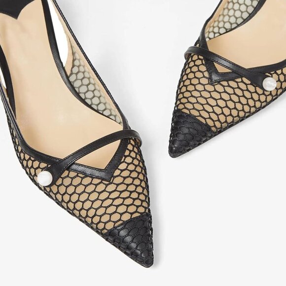 🆕Mesh Slingback Kitten Heel Pumps Women Black Synthetic Pointed Toe Dress Shoes - Picture 6 of 7